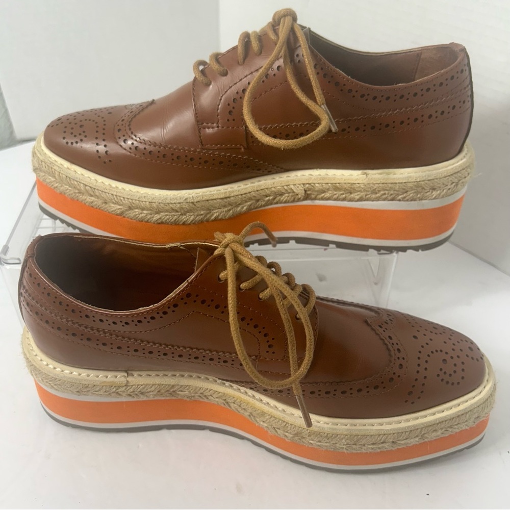 NEW PRADA Brogue Leather Creeper Espadrille Derby Oxford Platform Shoes 6.5 US - Picture 6 of 9
